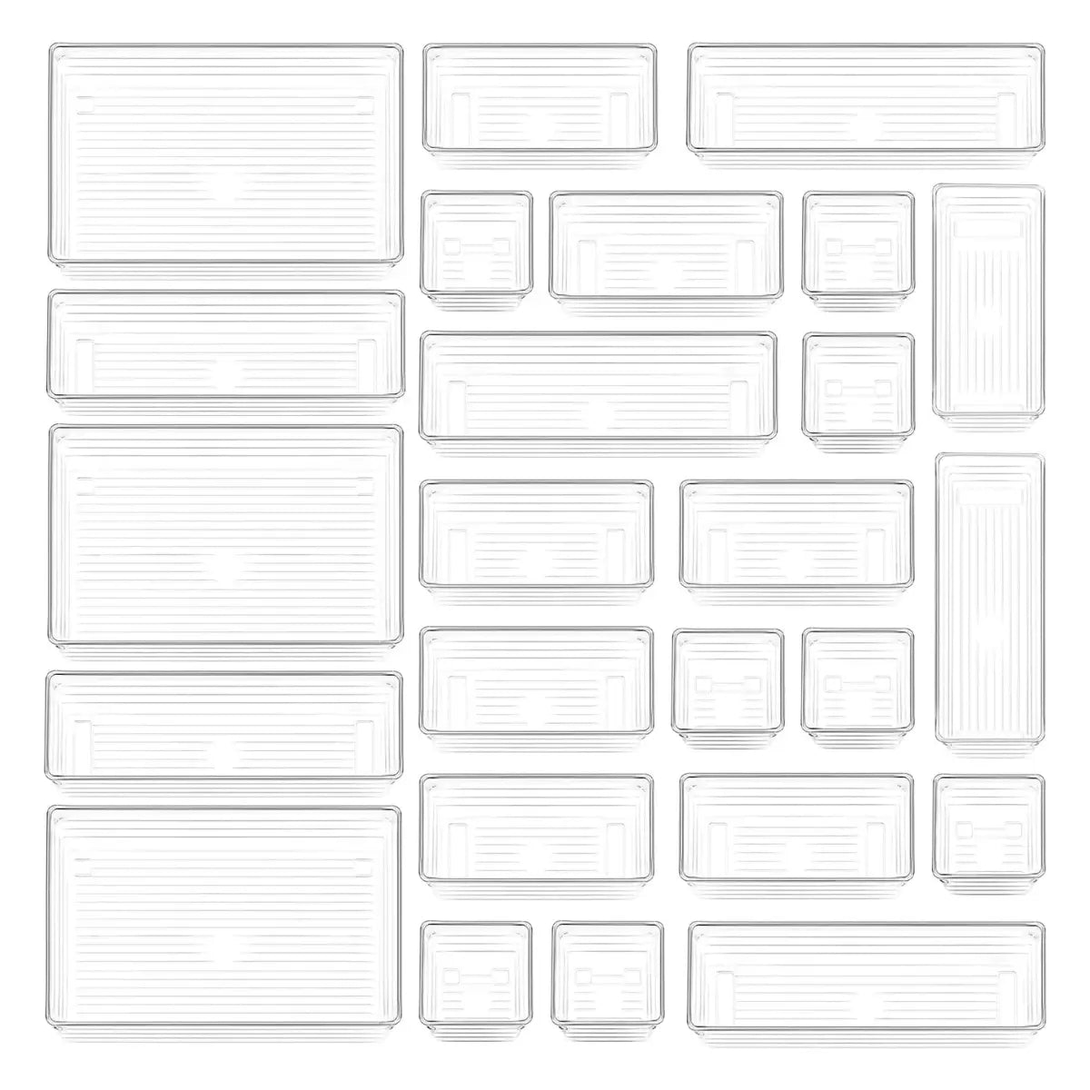 16-Piece Versatile Drawer Organizer Set for Kitchen, Makeup, Bedroom, Office, and Gadgets - Transparent Smooth Storage Trays