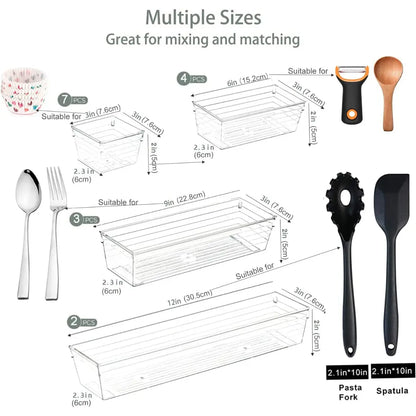 16-Piece Versatile Drawer Organizer Set for Kitchen, Makeup, Bedroom, Office, and Gadgets - Transparent Smooth Storage Trays