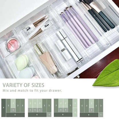 16-Piece Versatile Drawer Organizer Set for Kitchen, Makeup, Bedroom, Office, and Gadgets - Transparent Smooth Storage Trays