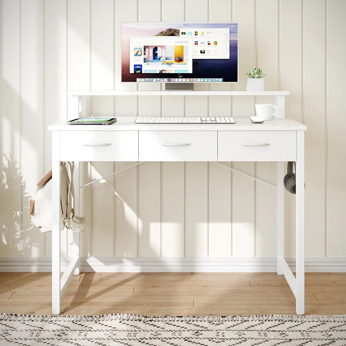 Yitahome Compact Computer Desk with Storage Drawers and Monitor Stand for Limited Spaces, Ideal for Home Office and Study Use