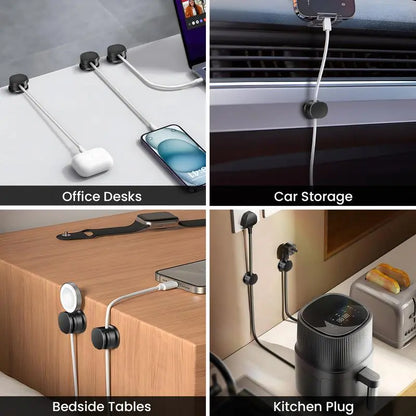 Magnetic Cord Organizer Set of 12 - Adhesive Cable Management Solutions for USB Chargers on Bedside Tables, Walls, and Vehicles - Versatile and User-Friendly
