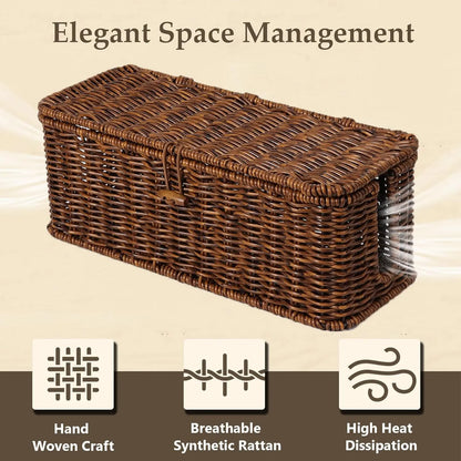 Rattan-Inspired Cord Organizer for Desk - Faux Brown Outlet Cover and Room Organization Solution