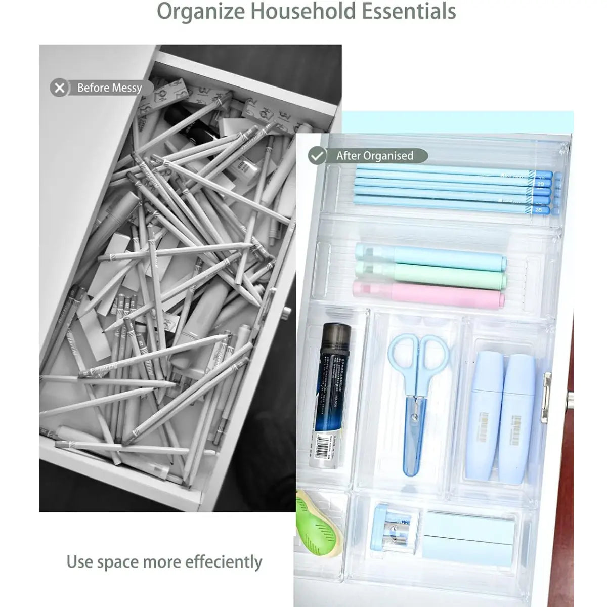 16-Piece Versatile Drawer Organizer Set for Kitchen, Makeup, Bedroom, Office, and Gadgets - Transparent Smooth Storage Trays