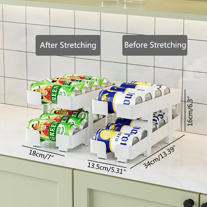 Double-Layer Clear Soda Can Organizer Set, Stackable Refrigerator Storage Bin for Beverage Dispensing and Organization