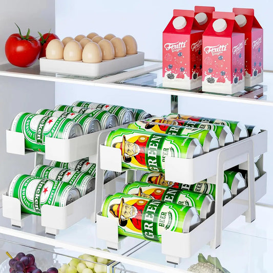 Double-Layer Clear Soda Can Organizer Set, Stackable Refrigerator Storage Bin for Beverage Dispensing and Organization