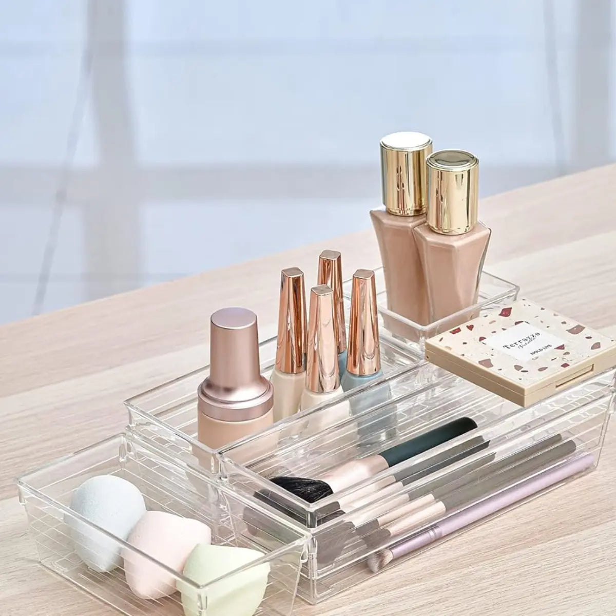 16-Piece Versatile Drawer Organizer Set for Kitchen, Makeup, Bedroom, Office, and Gadgets - Transparent Smooth Storage Trays