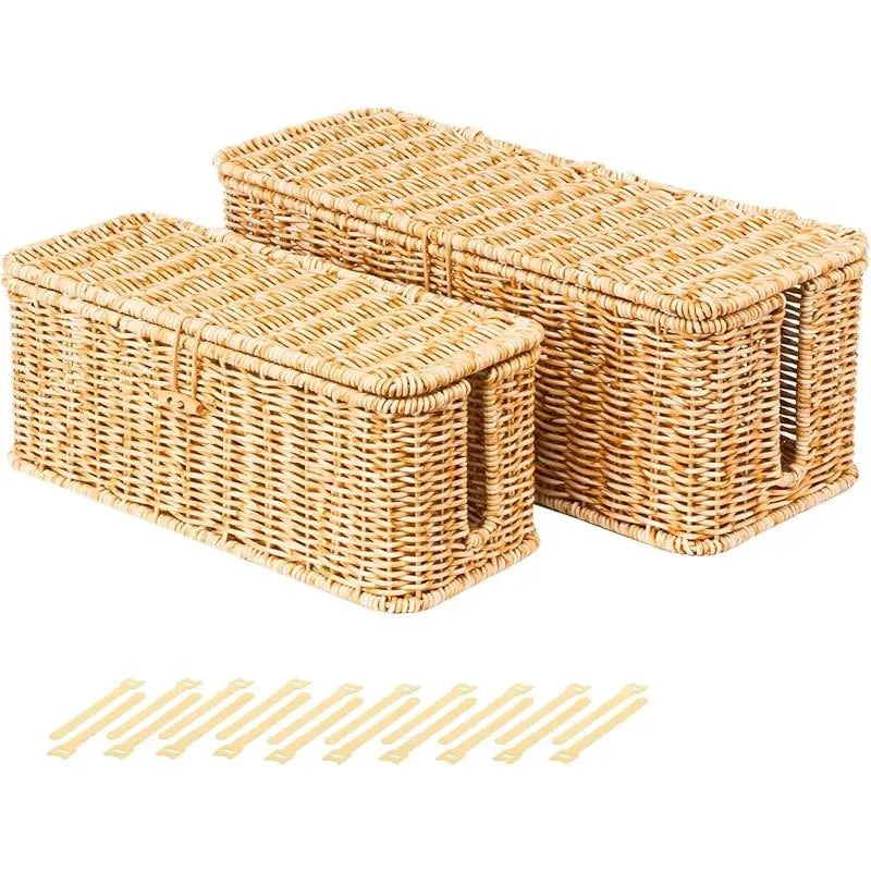 Rattan-Inspired Cord Organizer for Desk - Faux Brown Outlet Cover and Room Organization Solution