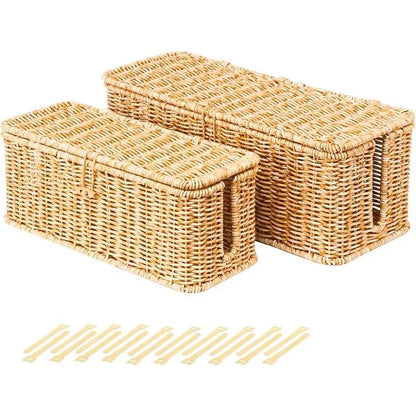 Rattan-Inspired Cord Organizer for Desk - Faux Brown Outlet Cover and Room Organization Solution