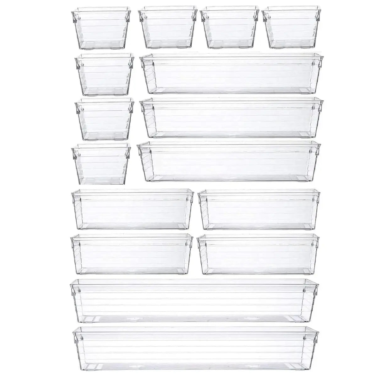 16-Piece Versatile Drawer Organizer Set for Kitchen, Makeup, Bedroom, Office, and Gadgets - Transparent Smooth Storage Trays