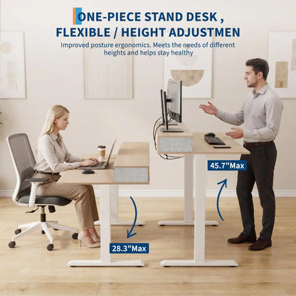 Electric Height Adjustable Standing Desk with Monitor Stand and Storage Drawers, 48"x24", Motorized Sit-Stand Home Office Desk, Durable Steel Frame and Elegant Wooden Top for Remote Work and Studio Use