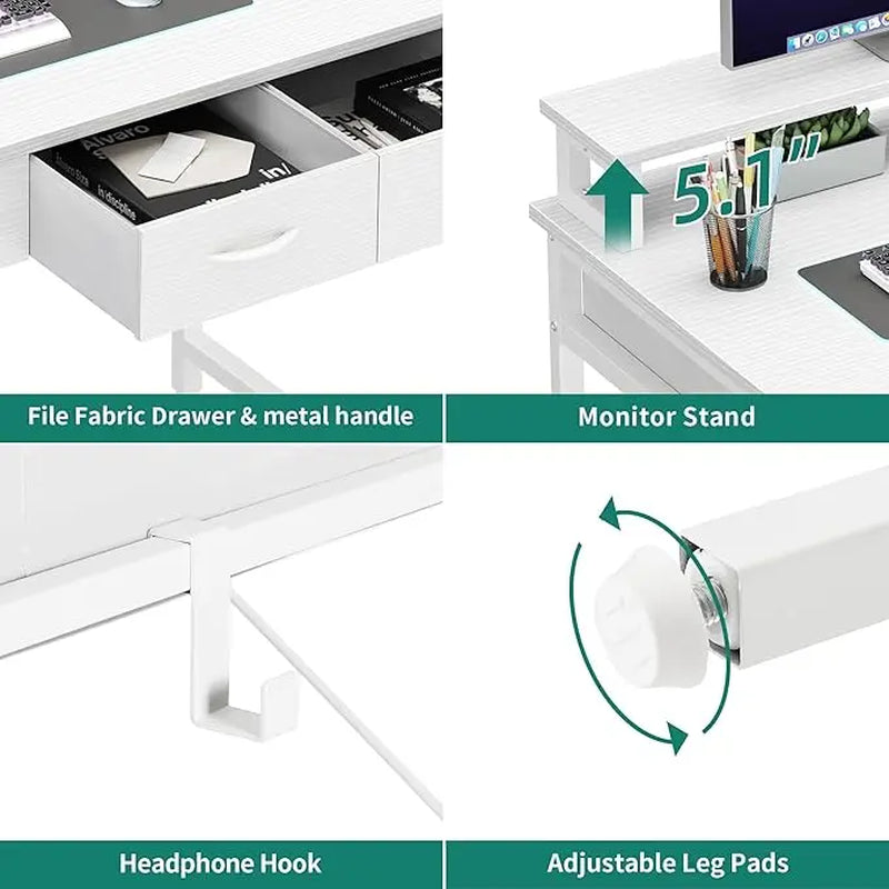 Yitahome Compact Computer Desk with Storage Drawers and Monitor Stand for Limited Spaces, Ideal for Home Office and Study Use