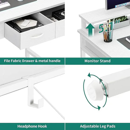 Yitahome Compact Computer Desk with Storage Drawers and Monitor Stand for Limited Spaces, Ideal for Home Office and Study Use