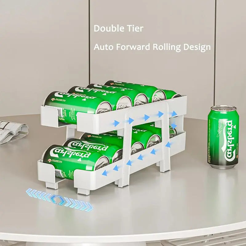 Double-Layer Clear Soda Can Organizer Set, Stackable Refrigerator Storage Bin for Beverage Dispensing and Organization