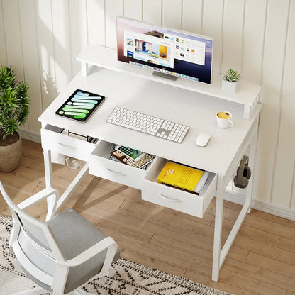 Yitahome Compact Computer Desk with Storage Drawers and Monitor Stand for Limited Spaces, Ideal for Home Office and Study Use