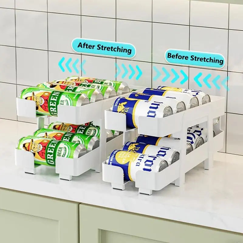 Double-Layer Clear Soda Can Organizer Set, Stackable Refrigerator Storage Bin for Beverage Dispensing and Organization