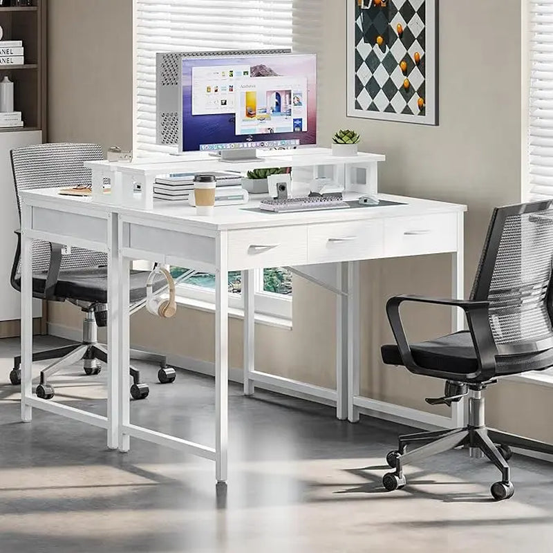 Yitahome Compact Computer Desk with Storage Drawers and Monitor Stand for Limited Spaces, Ideal for Home Office and Study Use