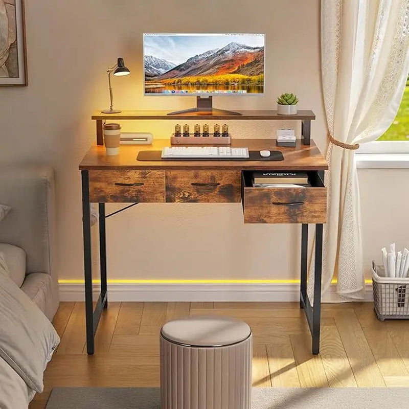 Yitahome Compact Computer Desk with Storage Drawers and Monitor Stand for Limited Spaces, Ideal for Home Office and Study Use