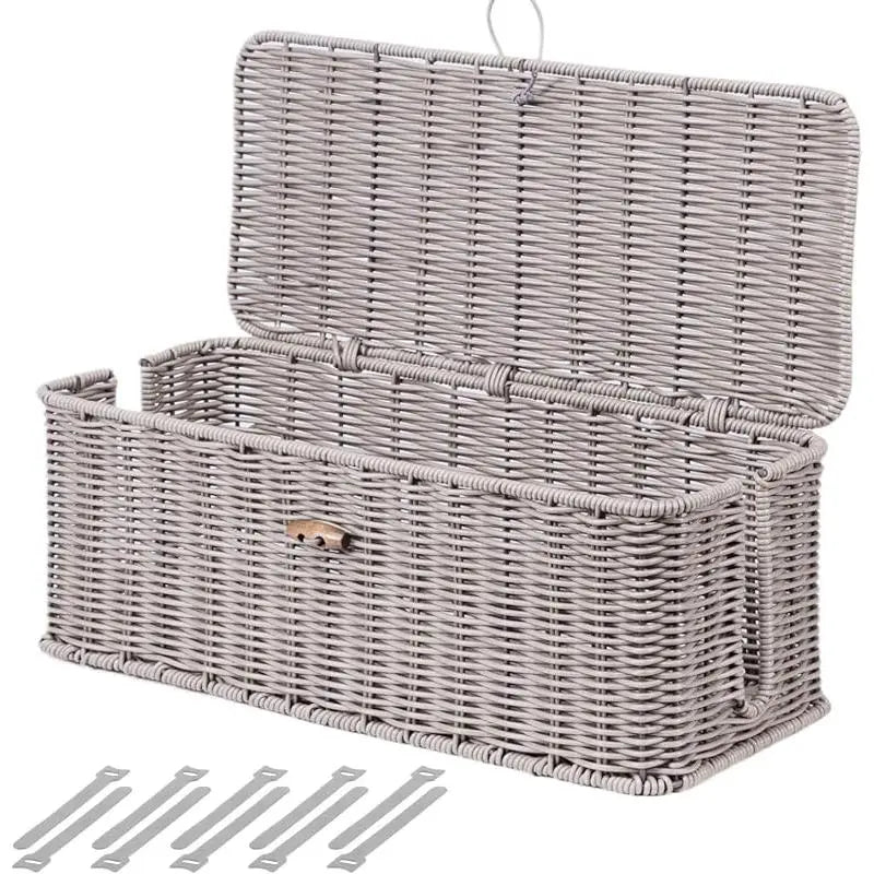 Rattan-Inspired Cord Organizer for Desk - Faux Brown Outlet Cover and Room Organization Solution