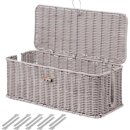 Rattan-Inspired Cord Organizer for Desk - Faux Brown Outlet Cover and Room Organization Solution