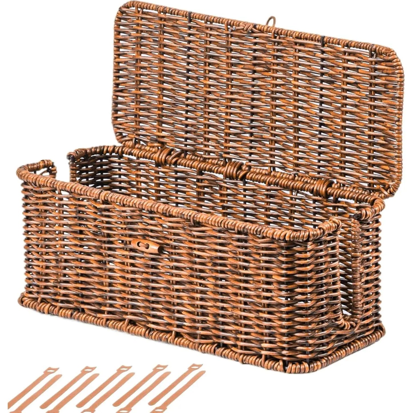 Rattan-Inspired Cord Organizer for Desk - Faux Brown Outlet Cover and Room Organization Solution