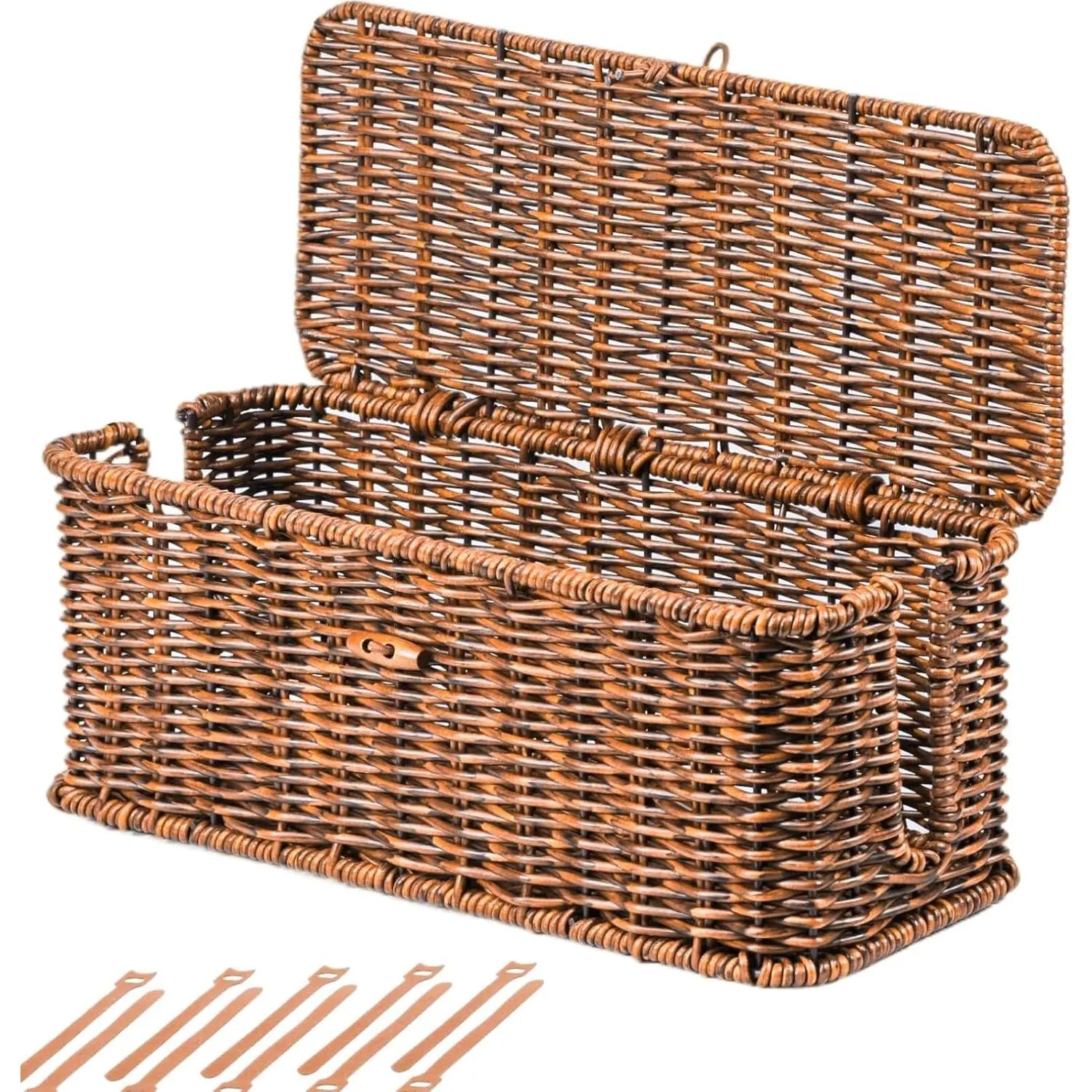 Rattan-Inspired Cord Organizer for Desk - Faux Brown Outlet Cover and Room Organization Solution