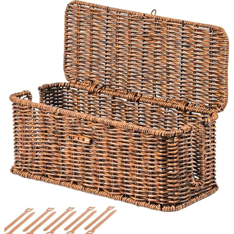 Rattan-Inspired Cord Organizer for Desk - Faux Brown Outlet Cover and Room Organization Solution