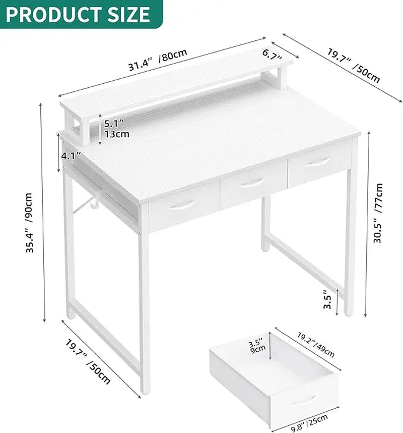 Yitahome Compact Computer Desk with Storage Drawers and Monitor Stand for Limited Spaces, Ideal for Home Office and Study Use